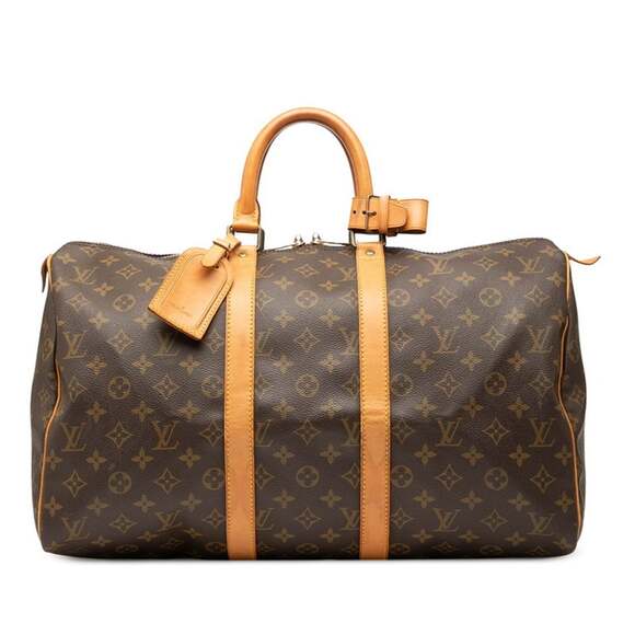 LOUIS VUITTON Brown Monogram Leather Keepall 45 Boston Bag